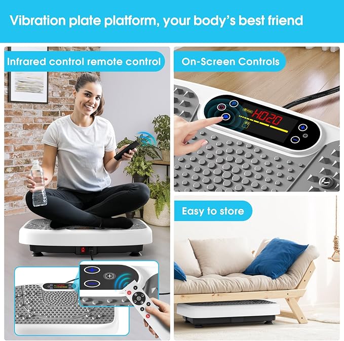 SoftGym Vibration Plate Exercise Machine for Lymphatic Drainage,Power Vibrate Stand Shake Board 450 Lbs Capacity Whole Body Workout Waver with Fitness Resistance Bands Weight Loss Gifts for Women Men