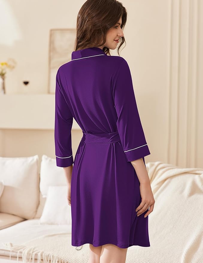 Ekouaer Women Robes Shawl Collar Bathrobe Short Kimono Robe Soft Knit Bathrobes Ladies Sleepwear with Pockets S-XXL