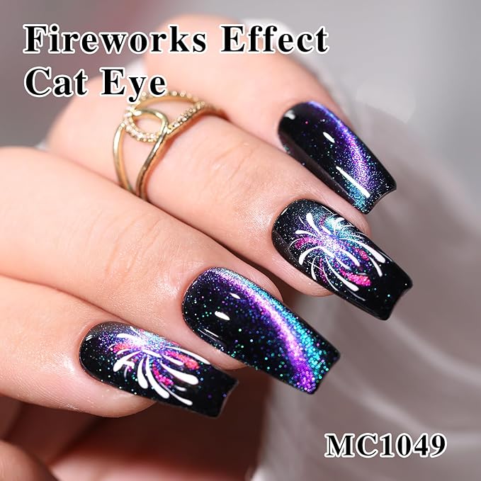 Double Rhythm 6 Colors Cat Eye Gel Polish Set Shimmer Glitter with Magnet Holographic Reflective Magnetic UV Nail Art Kit (6-Kit 27)