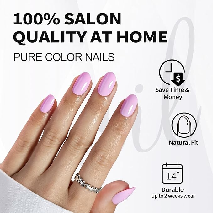 Pink Press on Nails Oval for Women Gift - Soft Gel Press on Nails Short with Glue, Fit Perfectly & Natural Glue on Nails in 16 Sizes - 32 Reusable Fake Nails, Pink