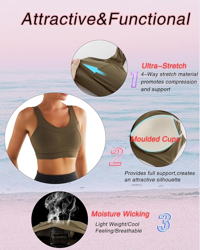 RUNNING GIRL High Impact Sports Bras for Women,Racerback Running Bra Workout Crop Tank Tops Longline Sports Bra Push up