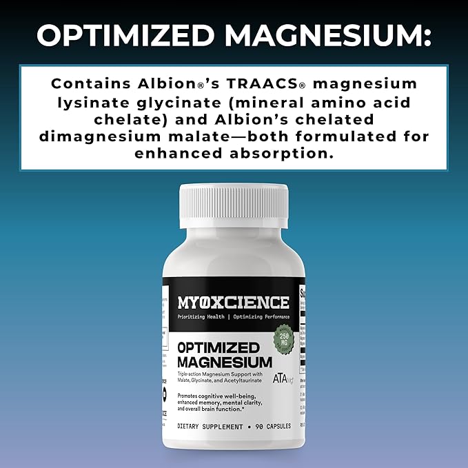 MYOXCIENCE Optimized Magnesium 3 Forms of Magnesium Glycinate, Taurate (as ATAmag®) and Malate to Support Stress Relief and Sleep