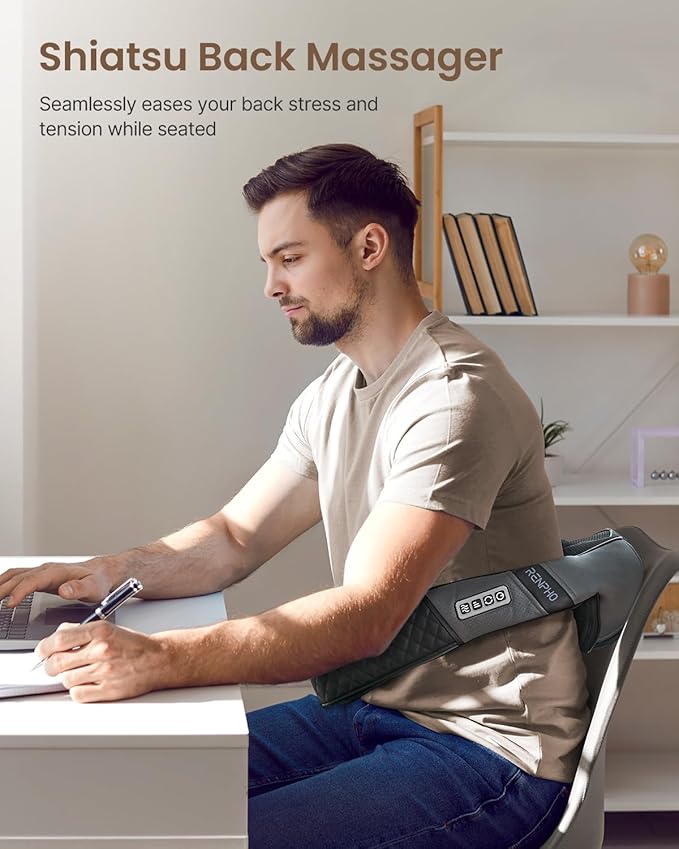 RENPHO Neck and Shoulder Massager with Heat [2025 Upgraded], Shiatsu Cervical and Back Massager, 3D Electric Deep Tissue Massage, True Relaxation for Neck and Shoulders, Birthday Gifts for Men