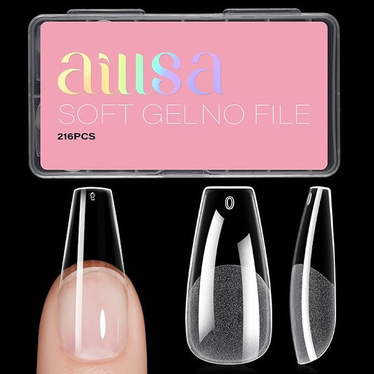 AILLSA Long Coffin Nail Tips Half Matte Full Cover Nails Tip Clear Acrylic Pre-Shaped Tips Flase Press on Nail Tips for Extentions Nails Manicure Salon DIY 216PCS 12 Sizes