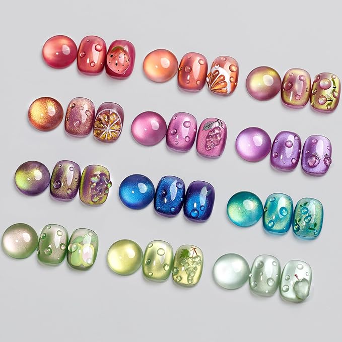 Cat Magnetic Eye Gel Nail Polish 12 Colors Shimmer Glitter Cat Eye Gel Polish Fruit Colors Cateye Manicure Gift Soak Off Lamp Salon DIY at Home(Purple Green Blue)