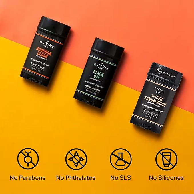 Barrel & Oak Aluminum Free Deodorant for Men, Natural Men's Deodorant with Sea Salt & Amber Essential Oil for Delicate Skin, Grooming Kit Gifts for Men, Spiced Sandalwood, 2.7 oz