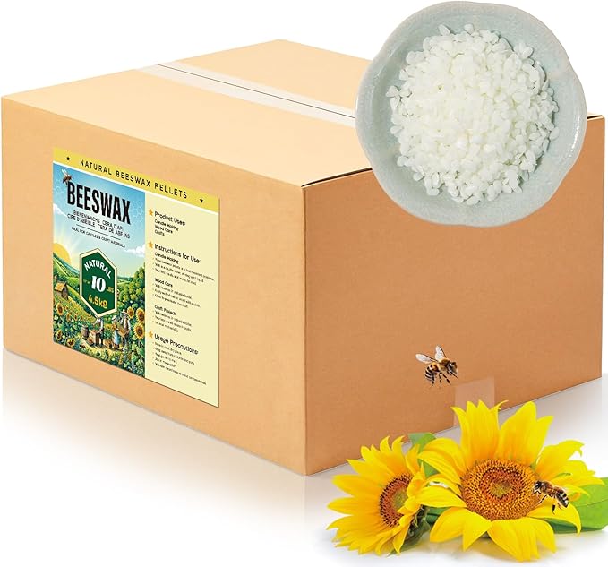 Beeswax Pellets for Candle Making – 5lb/10lb/20lb – Natural Beeswax for Candles, Lip Balms, and Skincare – White Beeswax for DIY Projects – Ideal for Beginners and Experts（10lb）