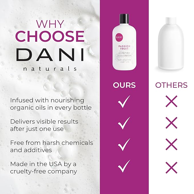 DANI Naturals Conditioner – Passion Fruit, Nourishing & Hydrating for All Hair Types, Promotes Healthy Scalp & Hair Follicles, Vegan & Color-Safe, 12 oz