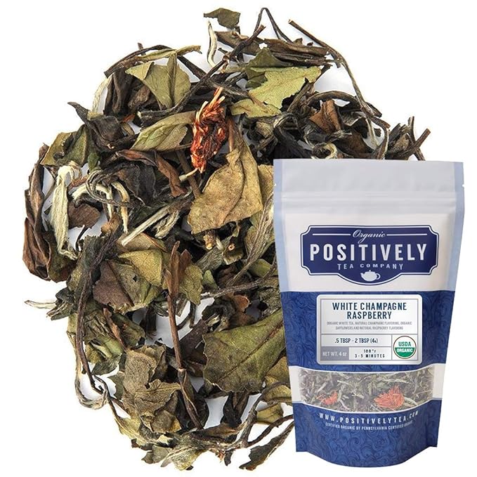 Organic Positively Tea Company, White Champagne Raspberry White Tea, Loose Leaf, 4 Ounce