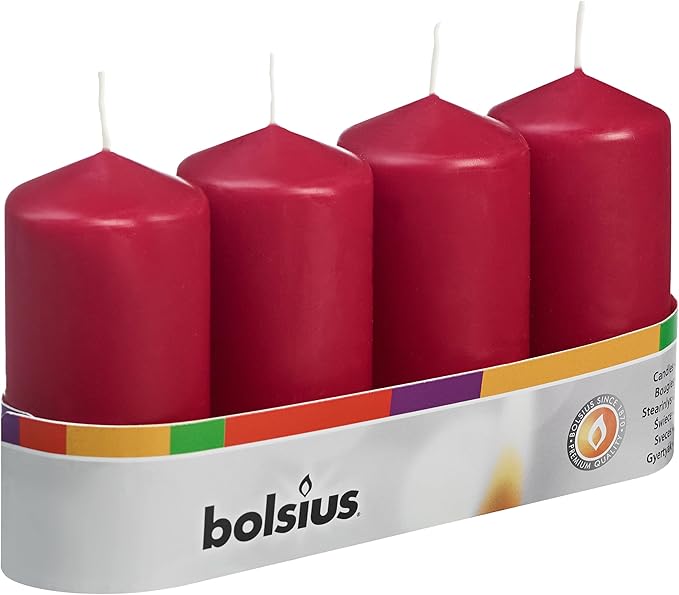 BOLSIUS 2x4 Inch Dark Red Pillar Candles - 4 Pack Candle Set - 20 Hours Burn Time - Premium European Quality - Dripless And Smokeless Candle - Perfect for Wedding Candles, Party, and Special Occasions