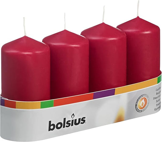 BOLSIUS 2x4 Inch Dark Red Pillar Candles - 4 Pack Candle Set - 20 Hours Burn Time - Premium European Quality - Dripless And Smokeless Candle - Perfect for Wedding Candles, Party, and Special Occasions