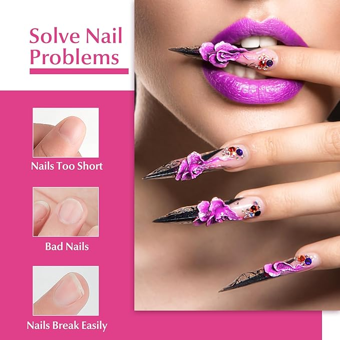 krofaue Extra Long Stiletto Nail Tips - 500PCS False Clear Nais with 10 Sizes Half Cover Pointed Press On Artificial Acrylic for Salon DIY, XL