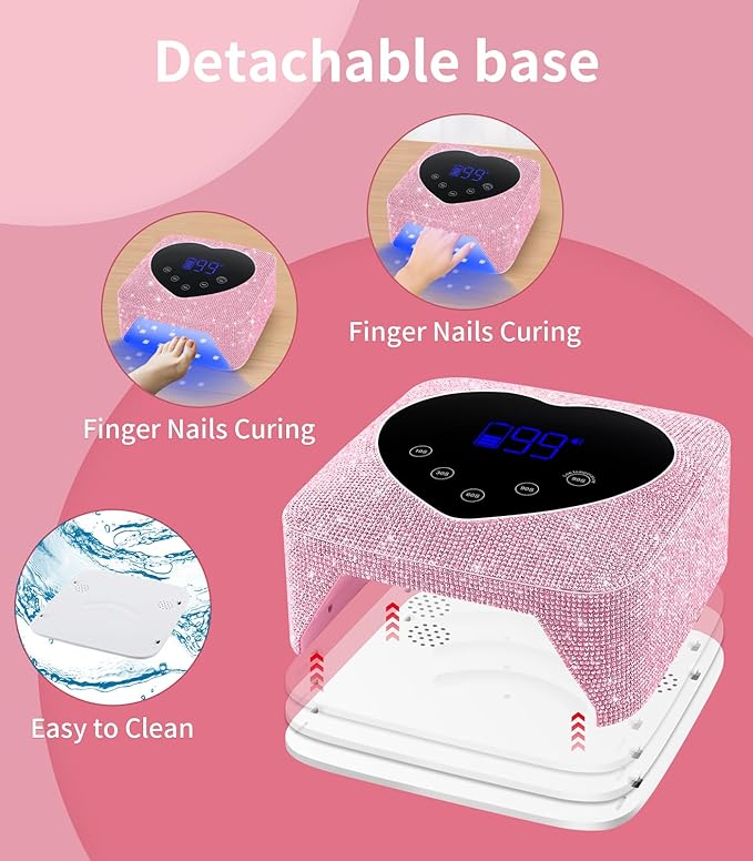 UV Light for Nails, 74W Cordless Rechargeable UV Nail Lamp, Fast Nails Dryer Curing Lamp for Salon & Home, Gel Nail Polish UV Light with 5 Timer Setting, Touch Control & Auto Sensor