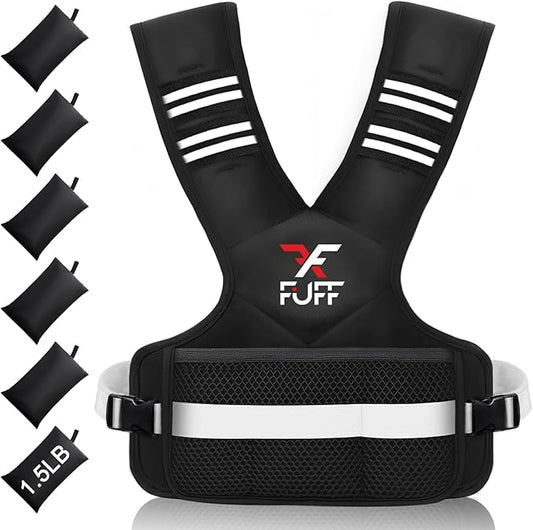 FUFF Weighted Vest Woman 4–10/11–20/20–32 Lb Unisex With 6 Weight Bags, Reflective Adjustable Weighted Vest For Walking, Exercise And Strength Training