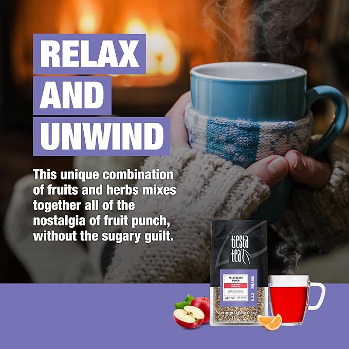 Tiesta Tea - Palm Beach Punch, Loose Leaf, Fruit Punch Herbal Tea, Caffeine-Free Tropical Blend with Apple and Orange, Brews Hot or Iced, 16oz Resealable Bulk Pouch, Up to 200 Cups