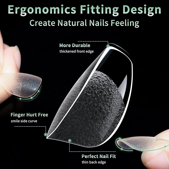 Extra Short Square Nail Tips, 216pcs Acrylic Fake Nails Soft Gel Nail Tips, Full Cover Pre-Shaped Matte Clear Press on Nails for Extension, Diy at Home Manicure 12 Sizes