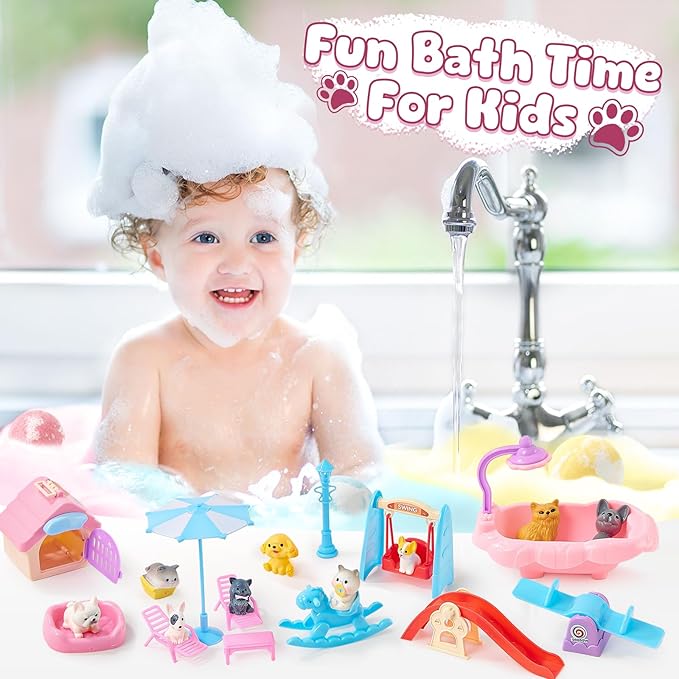Bath Bombs for Kids with Surprise Inside for Girls Boys, 12 Pack Kids Bath Bombs with Dog & Cat Toys Pretend Playset Handmade Bubble Bath Fizzies Birthday Christmas Gift Set