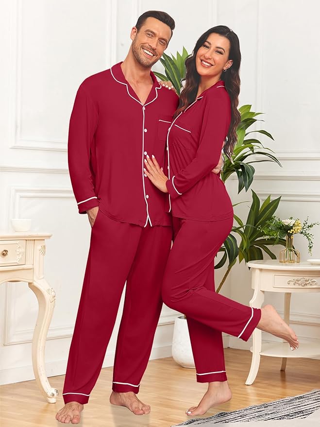 Men Modal Pajama Set Long Sleeve Pjs Button Down Sleepwear Soft Comfy Loungewear Sets 2 Piece Nightwear S-3XL
