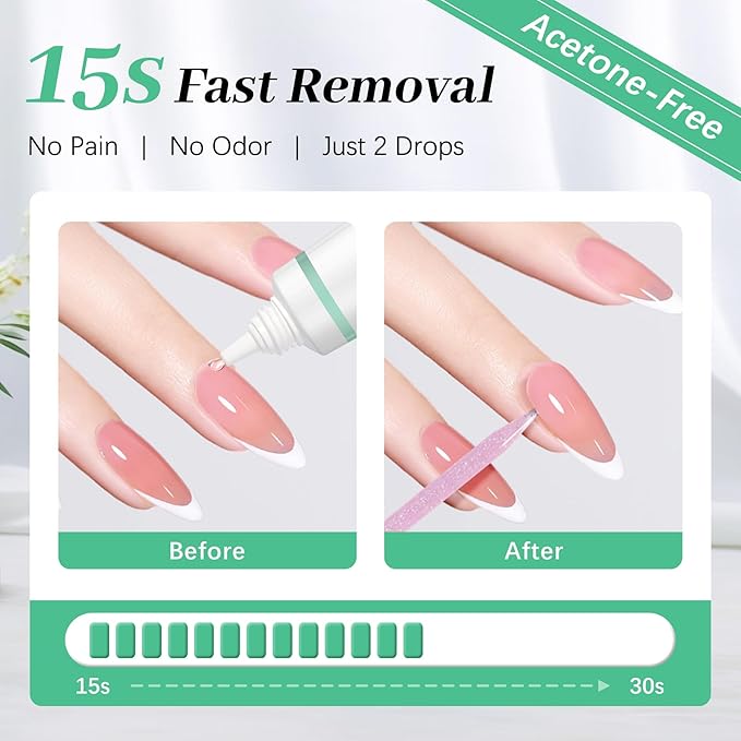 Nail Glue & Nail Glue Remover for Press On Nails, 10g Semi Sold Glue No Curing Needed, 10ml Gentle Quick Remove Not for Gel Polish Base Coat, Upgraded Long Lasting 28+ Days Fake Acrylic Tips