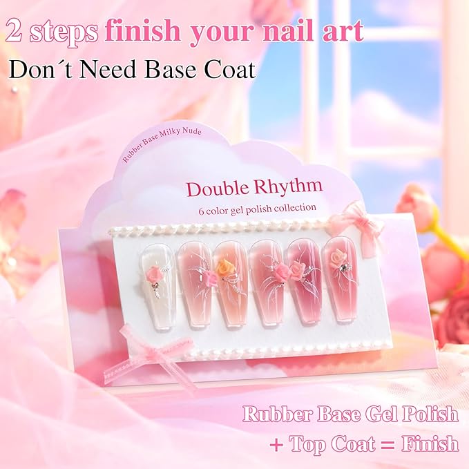 Double Rhythm 6 Pcs 15 ML Gel Polish Set Same Color Same Bottle Soak Off Gel Polish Kit Nail Art Manicure Salon DIY at Home for Women (Milky Nude Pink Rose Purple -T6-85)