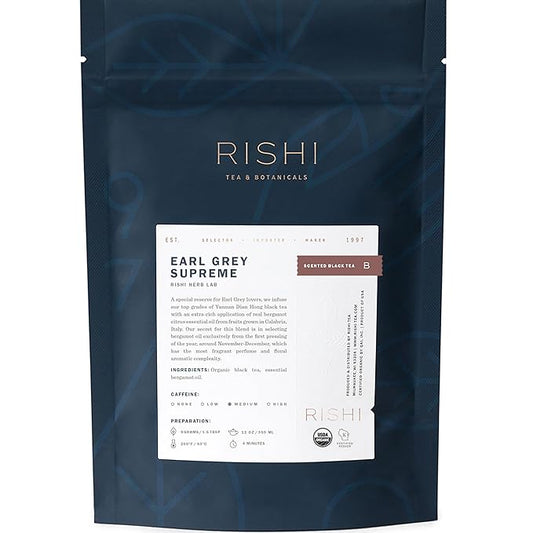 Rishi Tea Earl Grey Supreme Tea - Organic, Caffeinated Loose Leaf Tea with Bergamot Oil and Top Grade Yunnan Black Tea - 4 Ounces, 12+ Servings