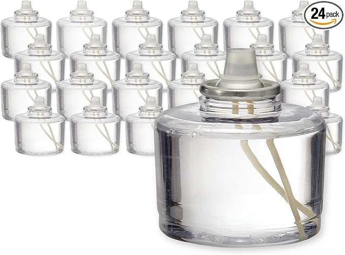 Hollowick Disposable Liquid Candles, 36 Hour, for Use in Glass Votive Tealight Lamp Holders, Restaurant Wedding Table Top Lights, Child Resistant Closures, 24 Pieces, Clear Fuel Oil HD36