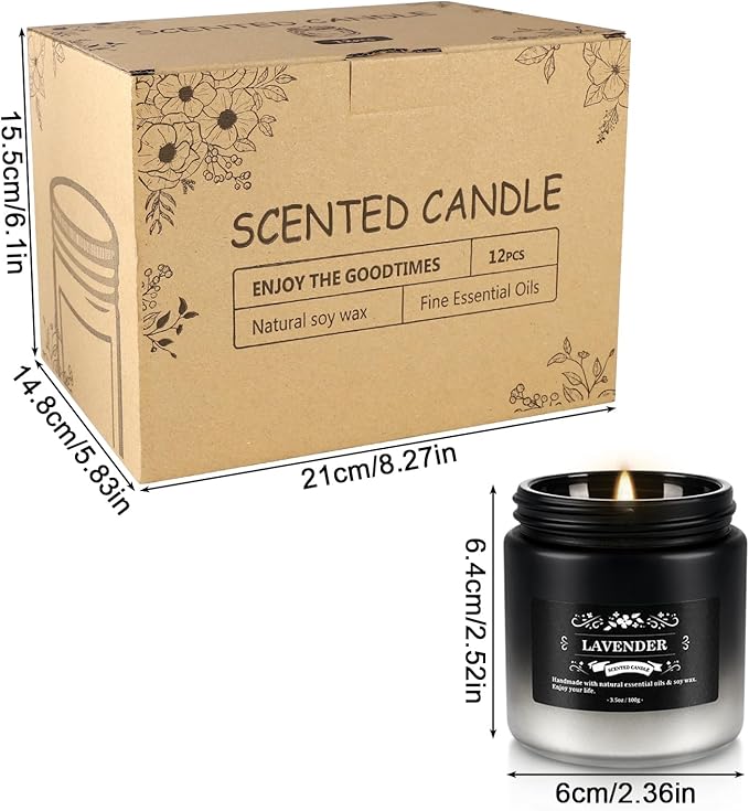 12-Pack Scented Candles Set - Men Candles for Home Scented, 3.5oz Soy Wax, Long Lasting Candle, Soy Candle Gifts Set for Men, Birthday, Valentine, Christmas, Anniversary Present