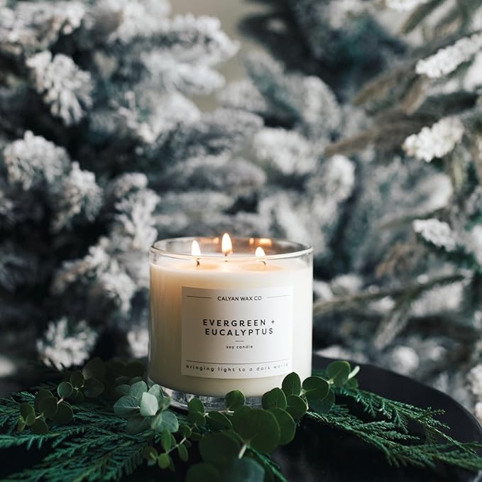 Calyan Wax Co. Holiday Scented Candle Set, Holiday Bundle of 4 Scented Candles, Bulk 3 Wick Candles, Non Toxic & Vegan Soy Wax, Candle Gift Set, 43 Hour Burn Time, 14.9oz Each