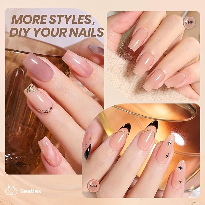 Beetles Jelly Gel Nail Polish Set - 6 Colors Nude Brown Jelly Neutral Gel Polish Kit Sheer Transparent Effect Soak Off UV DIY French Nail Art Manicure Gifts for Women