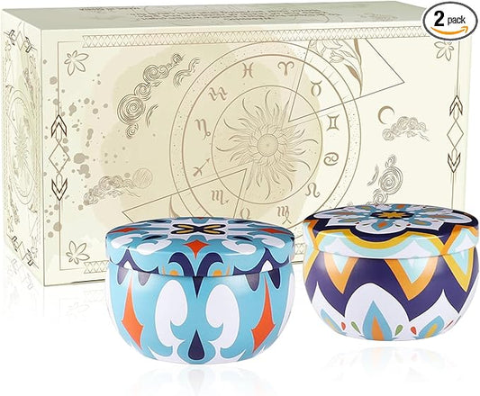2 Pack 2.2-Ounce Scented Jar Candles - Victoria Style - Perfect for Travel, Yoga, Bathing- Vibrant Colorful Iron Can Jars Candles(Lavende& Peppermint)