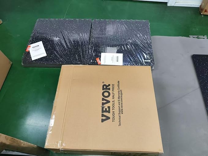 VEVOR 0.56 Inch Thick Gym Floor Mats, Rubber Top with EVA Foam, 25" x 25" Gym Flooring Workout Mats, Interlocking Puzzle Gym Mats for Gym, Home, Garage