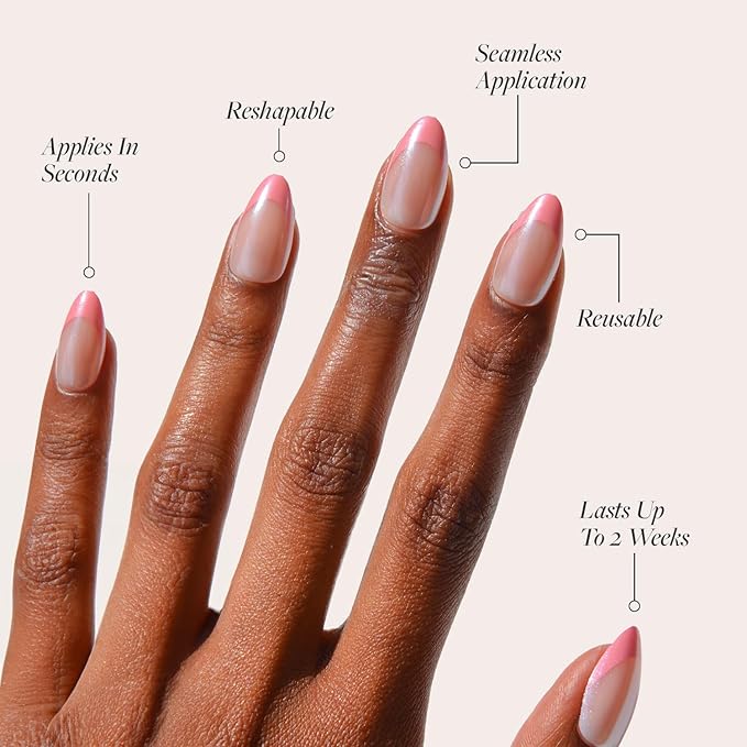 Glamnetic Press On Nails - Bubble Gum Glaze | Short Almond Pink French Tip Nails with a Glaze Finish | 15 Sizes - 30 Nail Kit with Glue
