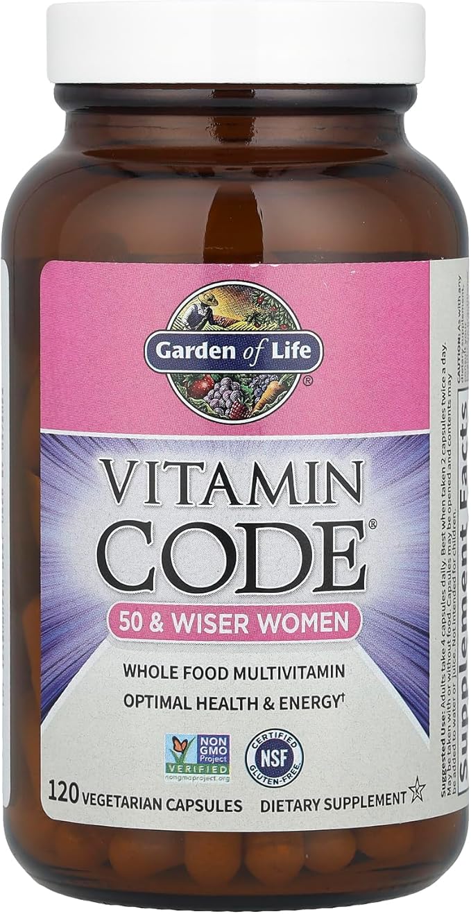Garden of Life Multivitamin for Women 50 & Over, Vitamin Code Women 50 & Wiser Multi - 120 Capsules, Vitamins for 50 Plus with B Vitamins, Vitamins A, C, D3, E & K, CoQ10, Probiotics & Enzymes