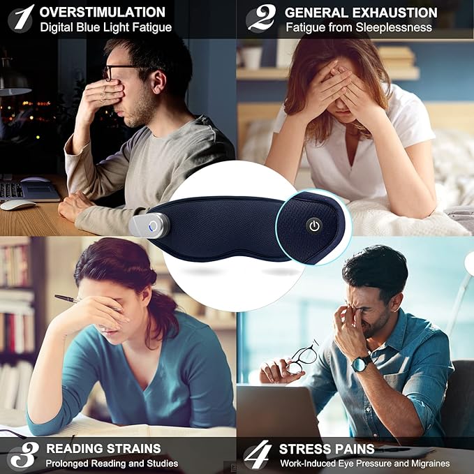 Heated Eye Mask with Vibration Massager, Cordless Rechargeable for Dry Eyes, Black