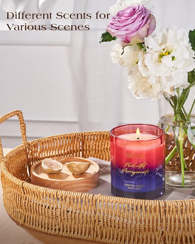 M&SENSE Midnight Pomegranate Scented Candles for Home, 10.6oz 60 Hours Natural Soy Wax Clean Burning Aromatherapy Candle for Thanksgiving Christmas Home Decor