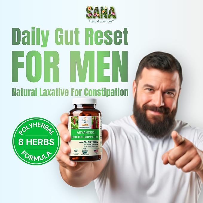 Natural Stool Softener - Safe for Daily Use, Postpartum | Ultra Gut Daily Colon Cleanse, Constipation Relief for Adult and Senior Women & Men | 60 Herbal Laxative Pills | Sana Herbal