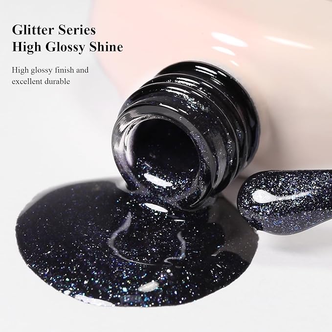Imtiti 10ml Black Blue Glitter Gel Nail Polish Long Lasting Soak Off UV Led Fall and Winter Gel Polish Salon DIY at Home Gift for Women 1Pcs