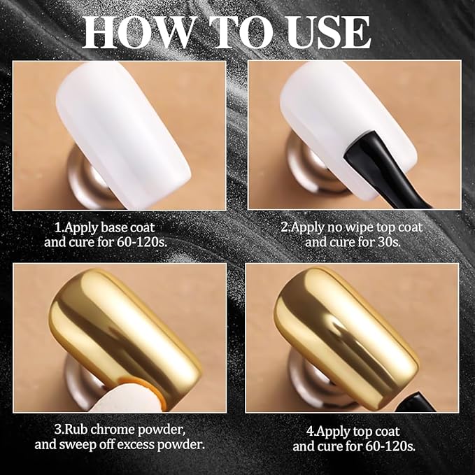 Chrome Nail Powder Kit 12 Colors Holographic Metallic Mirror Effect Chrome Pigment Glitter Dust for Nail Art Gel Polish Decoration Resin Craft Manicure Home DIY Salon Use