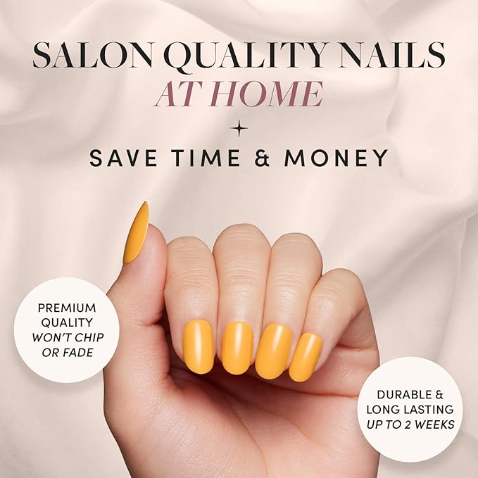 Glamnetic Press On Nails - Sunset Orange | Opaque Trendy Orange Short Round Fake Nails, Salon Quality | 12 Sizes - 30 Nail Kit