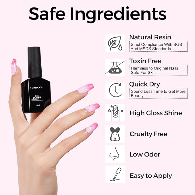 TOMICCA Gel Nail Polish - Baby Pink UV Light Gel Polish for DIY Spring Summer Manicure