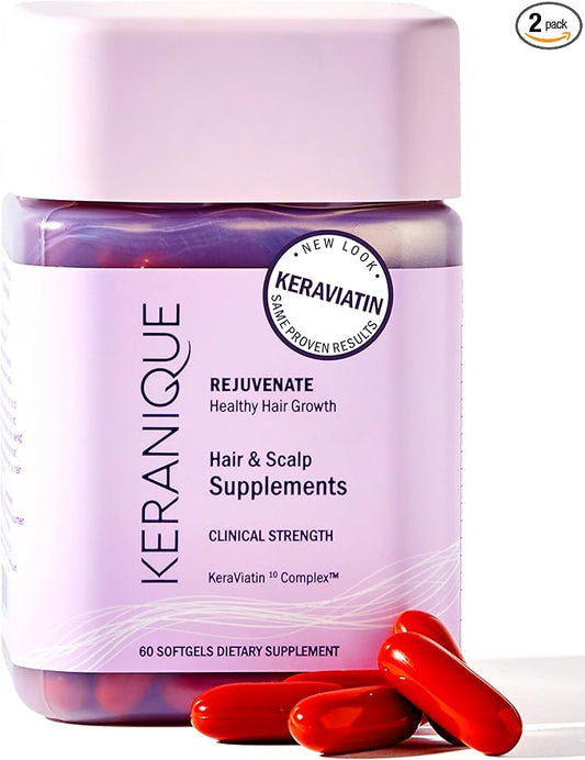 Keranique KeraViatin Hair & Scalp Health Supplement, Clinical Strength, Biotin, Vitamin B, 120 Softgels-60 Count (Pack of 2)
