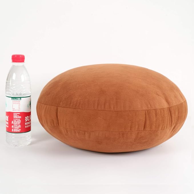 Round Throw Pillow for Kids 16x16 100% Down-like Polyester Filling Super Soft Cushion Ultra Fluffy Feather-like Touch Decorative Round Floor Pillow for Couch Bed Sofa, Brown 1 Piece