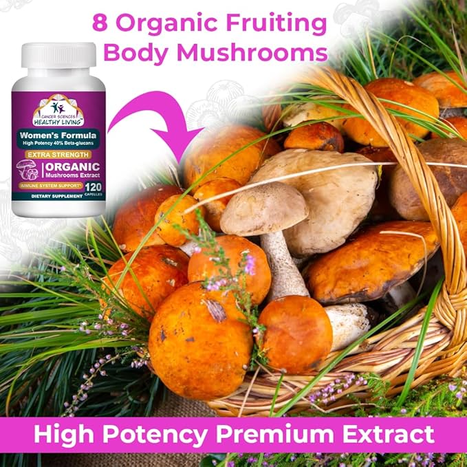 Cancer Sciences Organic Multivitamin for Women - Mushroom Supplement Extract - Hormonal & Immune Support Vitamins - 1,500mg Non-GMO Wellness Mushroom Complex with 40% Beta-Glucans,120 Capsules