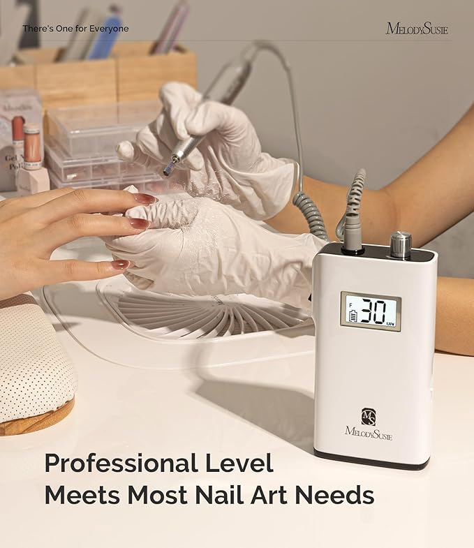 MelodySusie Professional Rechargeable 30000 rpm Nail Drill,SC320H Portable Electric E File Scamander, Acrylic Gel Grinder Tools with 6 Bits and Sanding Bands for Manicure Pedicure Carve Polish (White)