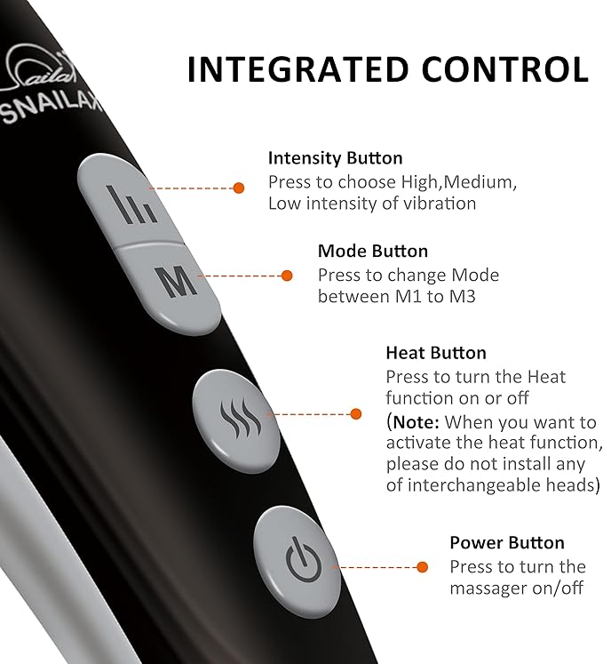 Snailax Cordless Handheld Back Massager - Rechargeable Percussion Massage with Heat, Deep Tissue Massager for Whole Body