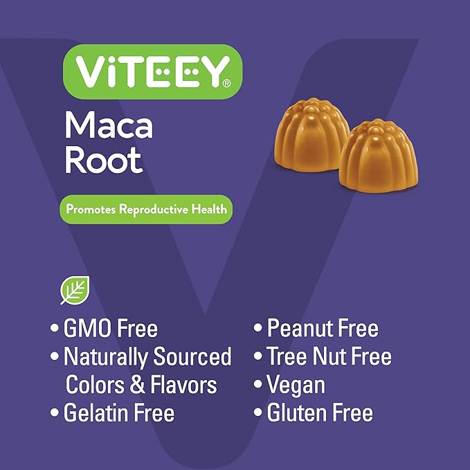 Viteey Black Maca Root Gummies - Drive, Passion & Energy Support - Black Maca Root for Men & Women - Vegan, Gluten Free - 120 Count
