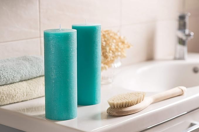 Melt Candle Company Set of 2 Pillar Candles 3" x 8" Unscented Handpoured Weddings, Home Decoration, Restaurants, Spa, Church Smokeless Cotton Wick - Turquoise