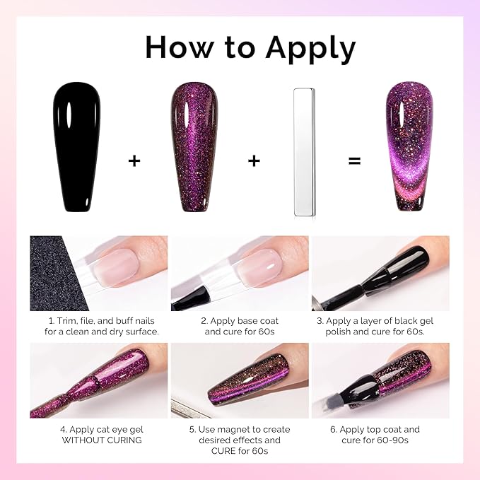 MelodySusie Chameleon Cat Eye Gel Nail Polish Set 6 PCS, 15ml 0.5 Fl Oz Nude Pink Silver Glitter Holographic Magnetic Nail Polish with Magnet, UV Nail Polish for Nail Art Manicure Salon DIY at Home