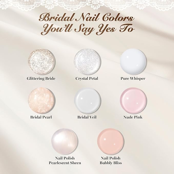 Beetles Wedding Gel Polish Kit – Wedding Beauty 6 Colors Gel Polish, Hema Free 15ml UV LED Soak Off Manicure with Base Coat Top Coat All in an Elegant Gift Box Nail Set for Bride