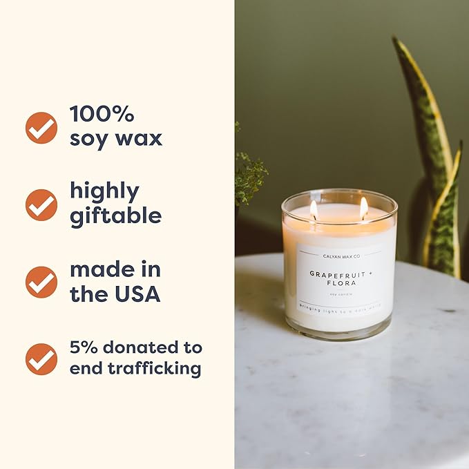 Calyan Wax Co. 2 Wick Candle, Lemon + Sage Scented Candle, 37 Hour Burn Time, Aromatherapy Soy Candles, Non Toxic & Vegan Soy Wax, Glass Tumbler Scented Candles, 8.8oz